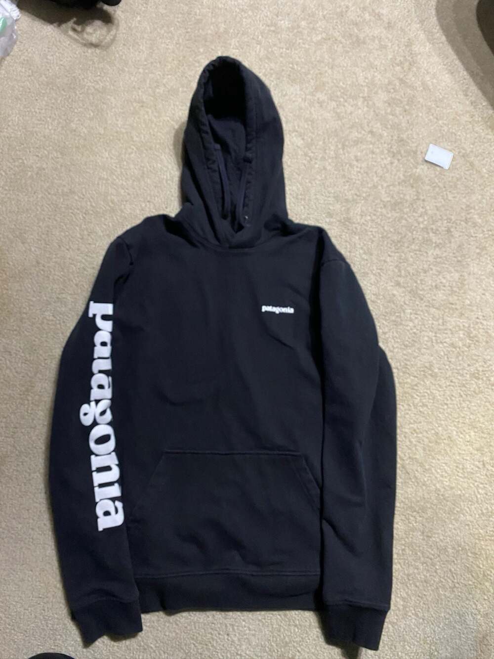 Patagonia Text Logo Uprisal Hoodie Black Size M